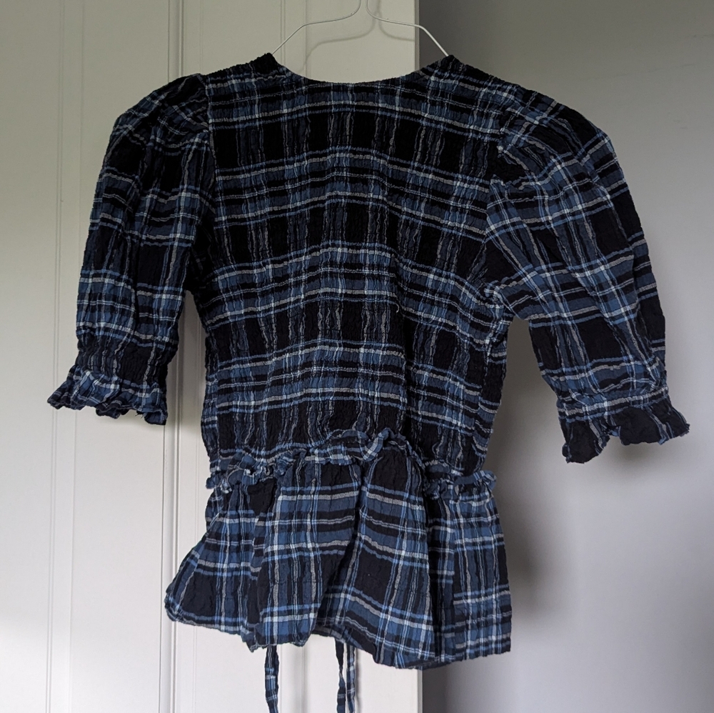 Blue and Black Plaid Top